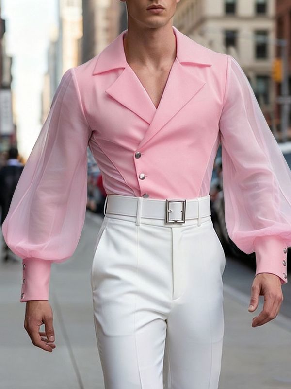 Men's Sheer Mesh Patchwork Long Sleeve Blazer SKUL49993