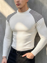 Men's Clean Fit Contrast Stripe Raglan Sleeve Muscle Knit T-shirt SKUL77515