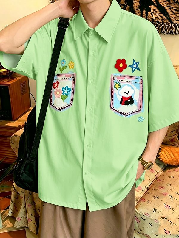 Men's Japanese Harajuku Style Playful Cartoon Print Short Sleeve Shirt SKUL69090