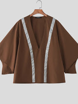 Men's Contrast Stripe Loose Deep V Neck Long Sleeve T-shirt SKUL51924