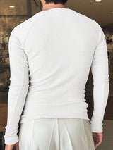 Mens Solid Color Textured Long Sleeve T-Shirt SKUK95633
