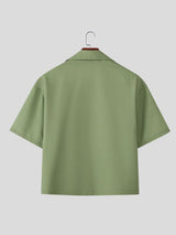 Men's Avant-Garde Horse Print Cropped Boxy Short Sleeve Shirt SKUL54391