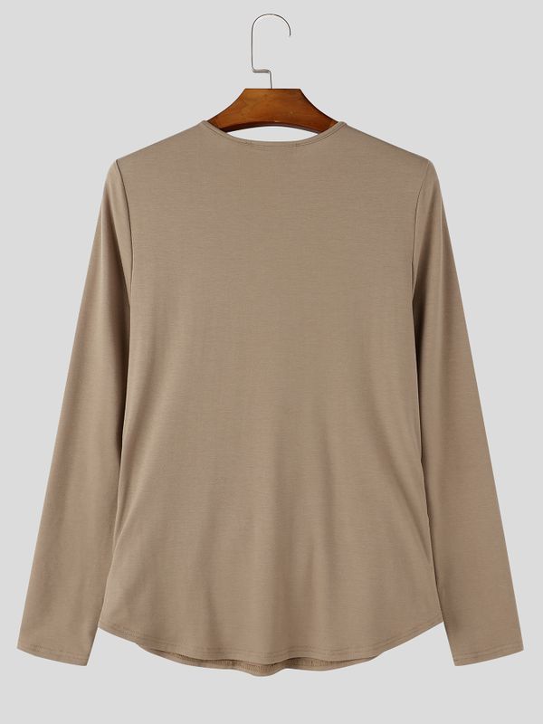 Men's Avant-Garde Party Crisscross Wrap Ruched Long Sleeve Round Neck T-shirt SKUL80630
