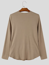 Men's Avant-Garde Party Crisscross Wrap Ruched Long Sleeve Round Neck T-shirt SKUL80630