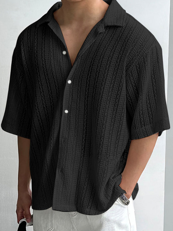 Men's Knit Hollow Short Sleeve Shirt SKUL04301