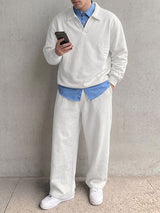 Men's Elevated Smart-Casual V-Neck Polo Two Pieces Outfit SKUL78151
