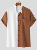 Mens Contrast Patchwork Stand Collar Shirt SKUK11615