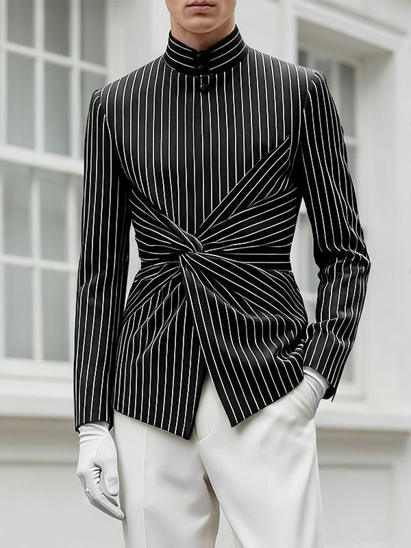 Men's Knot Design Stand Collar Long Sleeve Blazer SKUL37537