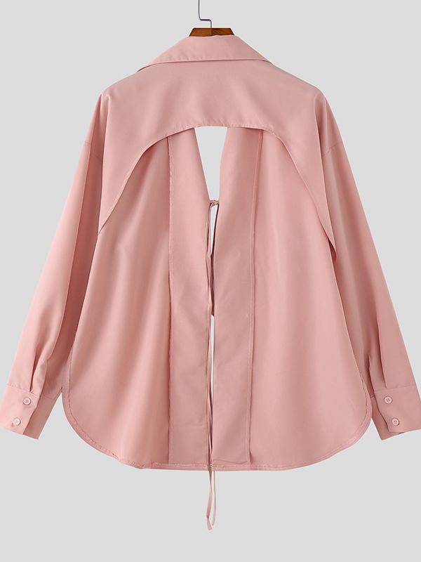 Men's Back Hollow Tie Long Sleeve Shirt SKUL51932