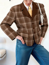 Men's Plaid Preppy Style Casual Blazer SKUL30593