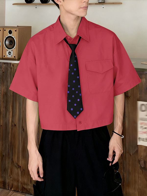 Men's Polka Dot Tie Cropped Short Sleeve Shirt SKUL39891