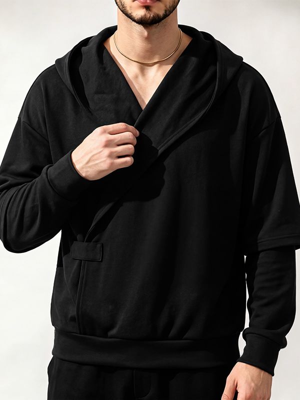 Men's Avant-Garde Casual Crossover Wrap Waist Tab Layered Sleeve Long Sleeve Sweatshirt SKUL83437