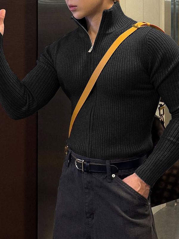 Men's Solid Color Textured Long Sleeve T-shirt SKUL48764