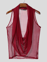 Men's Sheer Mesh Cowl Neck Hooded Tank SKUL54096