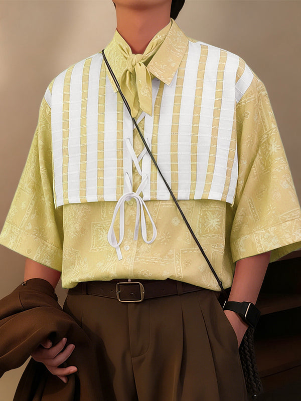 Men's Striped Lace Print Half Sleeve Shirt SKUL39409