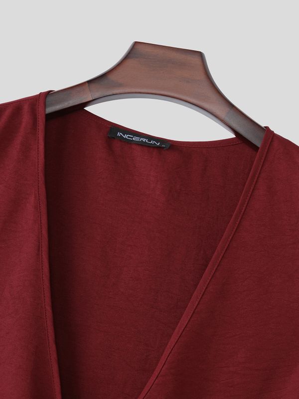 Men's Avant-Garde Asymmetric Wrap Deep V-Neck Muscle Tank SKUL68369