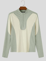 Men's Sporty Techwear Cross-Training Two-Tone Stand Collar Slim-Fit T-shirt SKUL84071