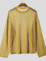 Men's Hollow Mesh Crew Neck Long Sleeve T-Shirt SKUL41198