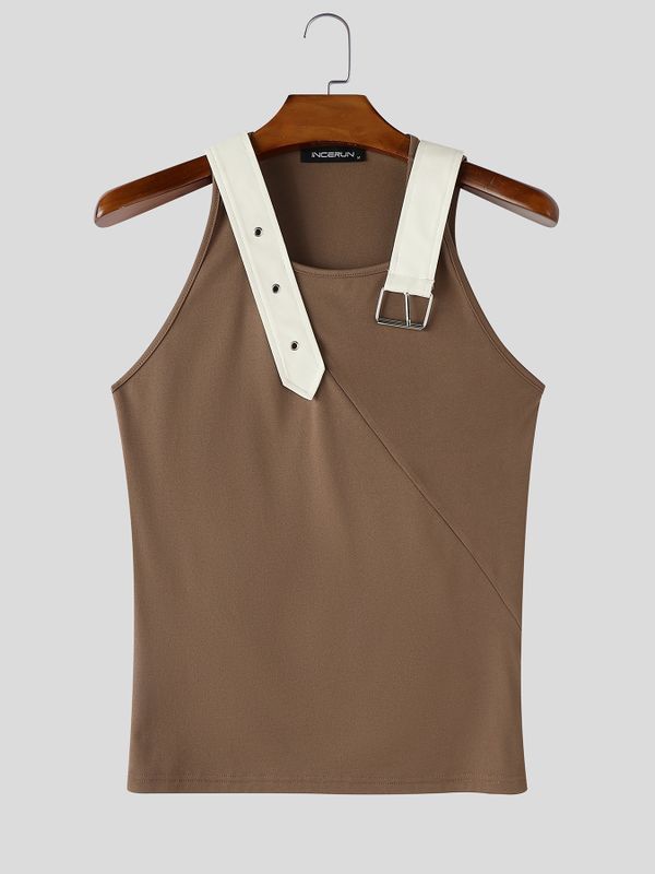 Men's Y2K Avant-Garde Asymmetrical Buckle Strap Muscle Fit Tank SKUL78147