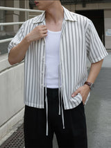 Men's Striped Drawstring Short Sleeve Shirt SKUL38937