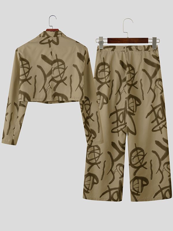 Men's Graffiti Print Cropped Two Pieces Outfit SKUL40124