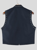 Men's Punk Rock Studded Crop Zipper Waistcoat SKUL63109