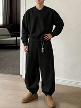 Men's Early Autumn Urban Casual V-Neck Two Pieces Outfit SKUL79635