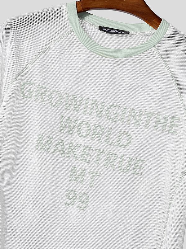 Men's Slogan Print Cut Out Color Block Short Sleeve T-shirt SKUL48724