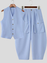 Men's Large Pocket Patchwork Two Pieces Outfit SKUL38993