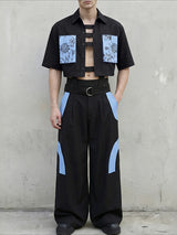 Men's Floral Print Contrast Color Patchwork Two Pieces Outfit SKUL61173