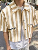 Men's Streetwear Cropped Vertical Stripe Short Sleeve Shirt SKUL58662