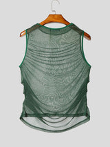 Men's Gender-Fluid Fashion Sheer Glitter Mesh Ruched Fit Tank SKUL72609