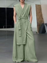 Men's Lace Up Wide Leg Casual Two Pieces Outfit SKUL46161