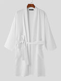 Mens Solid Texture Lace-Up Sleep Robe SKUK39954