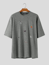 Men's Cartoon Puppy Embroidered Short Sleeve T-Shirt SKUL38902