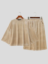 Men's High-Street Casual Velvet Oversized Two Pieces Outfit SKUL79038