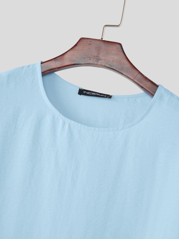 Men's Solid Color Textured Drop Shoulder T-shirt SKUL60136