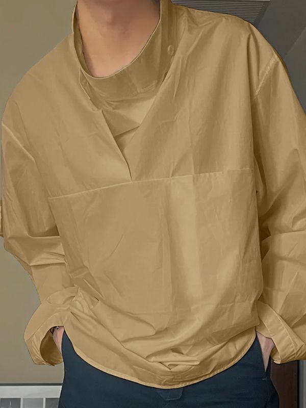 Men's Solid Color Stand Collar Long Sleeve Shirt SKUL51942