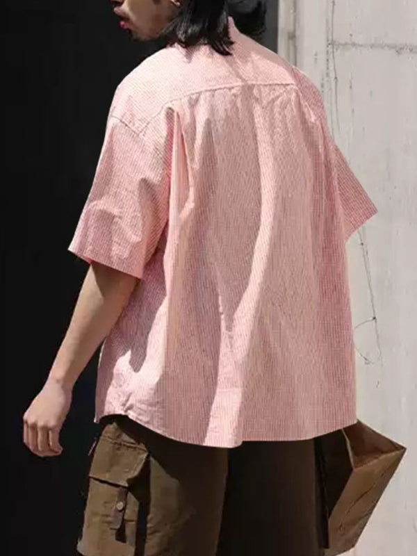 Mens Solid Color Striped Short Sleeve Shirt SKUL17881