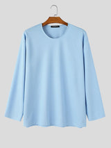Men's Early Autumn Resort Waffle Knit Wide Ribbed Cuff Relaxed Long Sleeve T-shirt SKUL81843