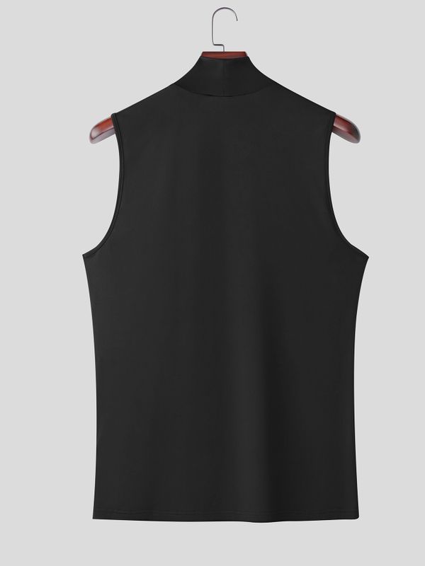 Men's Sexy Party Gothic Cross Lace Mesh Cutout Muscle Slim Sleeveless Mock Neck Tank SKUL78985