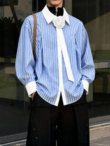 Men's 3D Floral Decoration Striped Long Sleeve Shirt SKUL48017