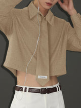 Men's Solid Color Tie Patchwork Cropped Long Sleeve Shirt SKUL48754