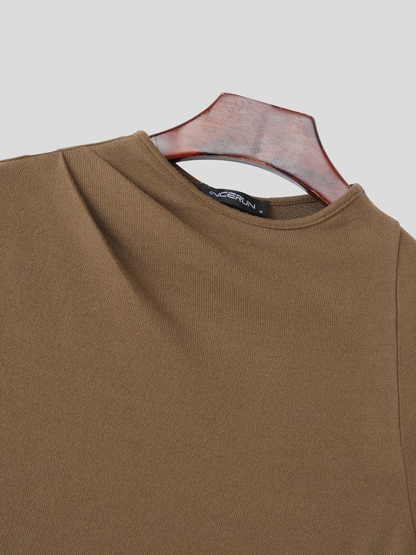 Men's Solid Color Asymmetric Hem Short Sleeve T-shirt SKUL60958