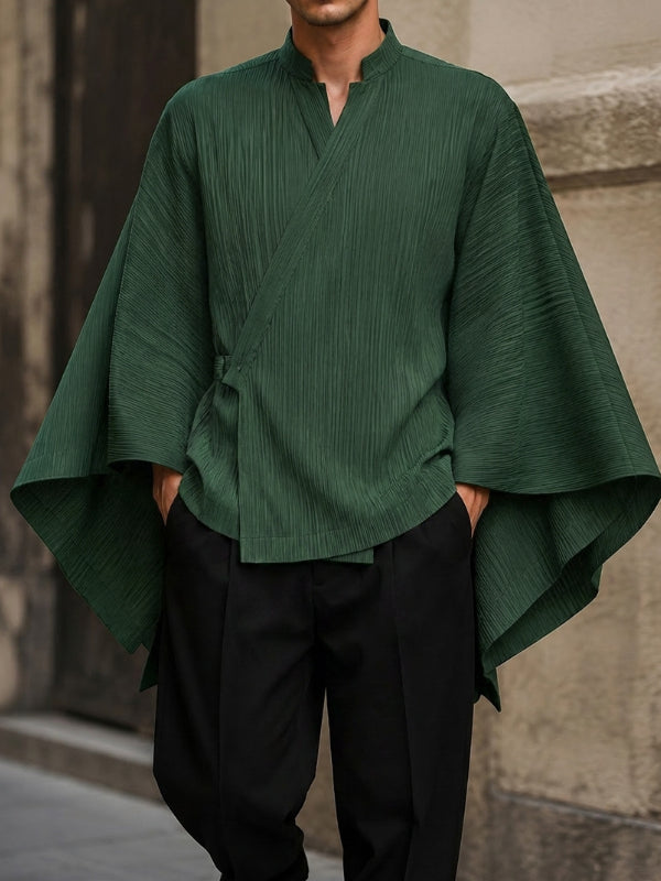 Men's Avant-Garde Early Autumn Cross Wrap Flare Sleeve Shirt SKUL81156