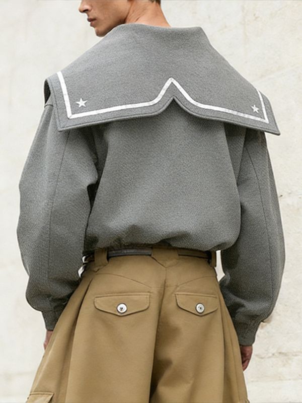 Men's Star Print Contrast Sailor Collar Long Sleeve Jacket SKUL43749