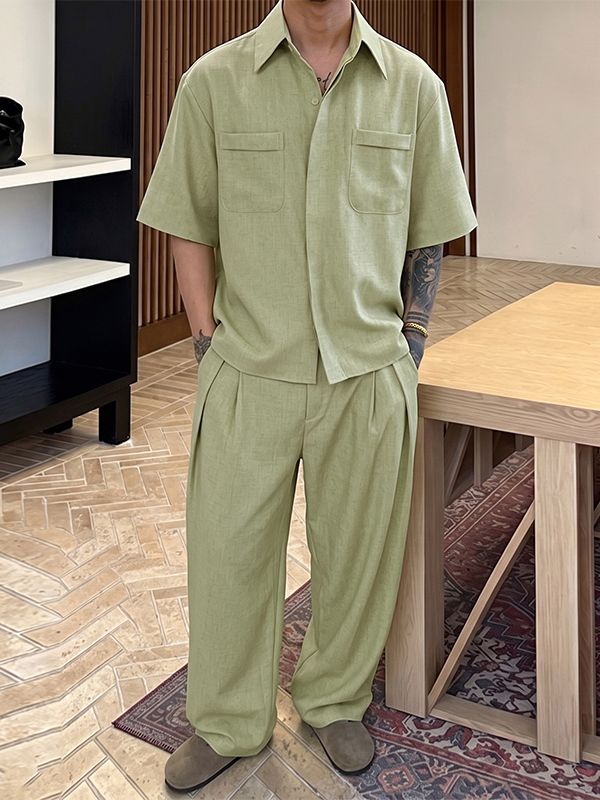 Men's Island Resort Minimalist Turn-down Collar Two Pieces Outfit SKUL76619