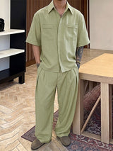 Men's Island Resort Minimalist Turn-down Collar Two Pieces Outfit SKUL76619