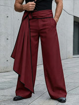 Men's Avant-Garde Asymmetric Draped Sash Tie Wide Leg Oversized Pant SKUL66939