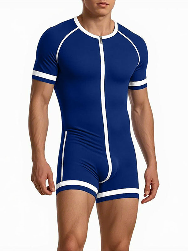 Men's Stripe Colorblock Short Sleeve Bodysuit SKUL21306